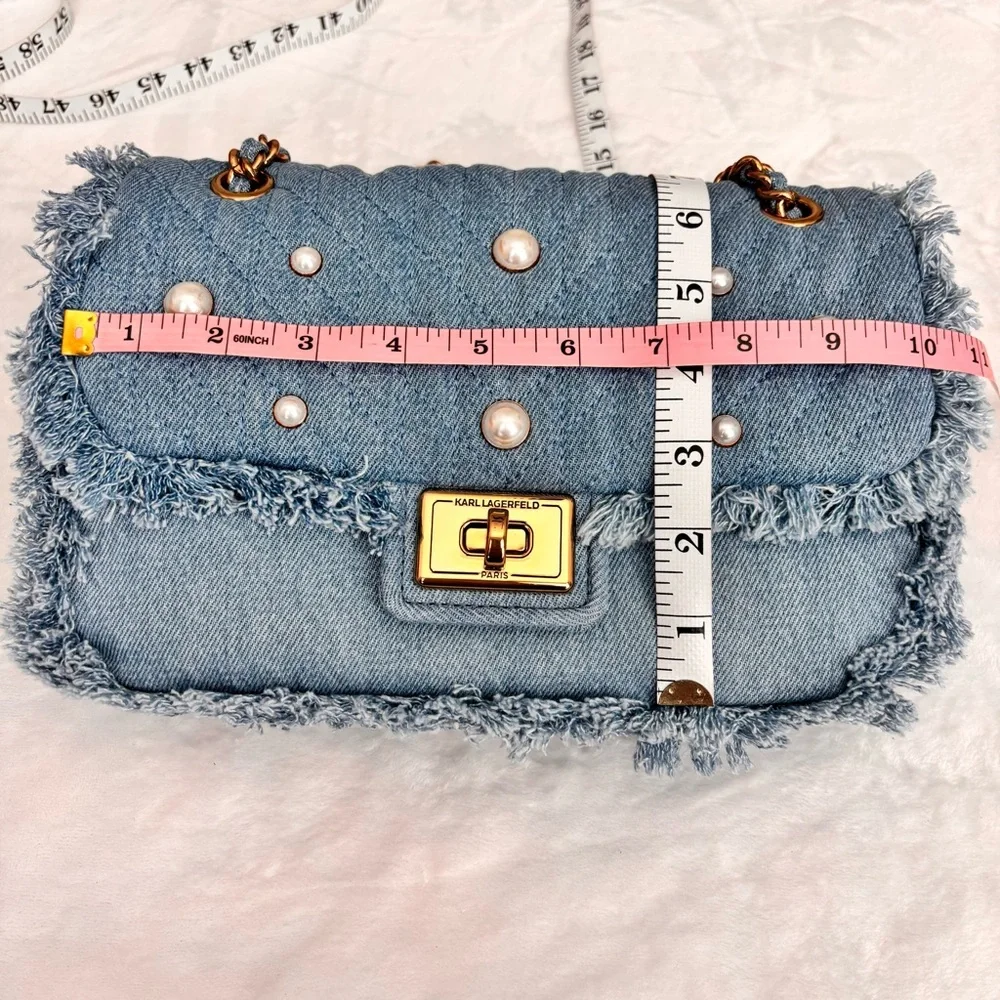 KARL LAGERFELD Medium Argyness Quilted Denim Convertible Shoulder Handbag--NEW